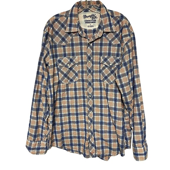 Wrangler Other - Wrangler 20X Competition Advanced Comfort Plaid Pearl Snap Western Shirt Mens L